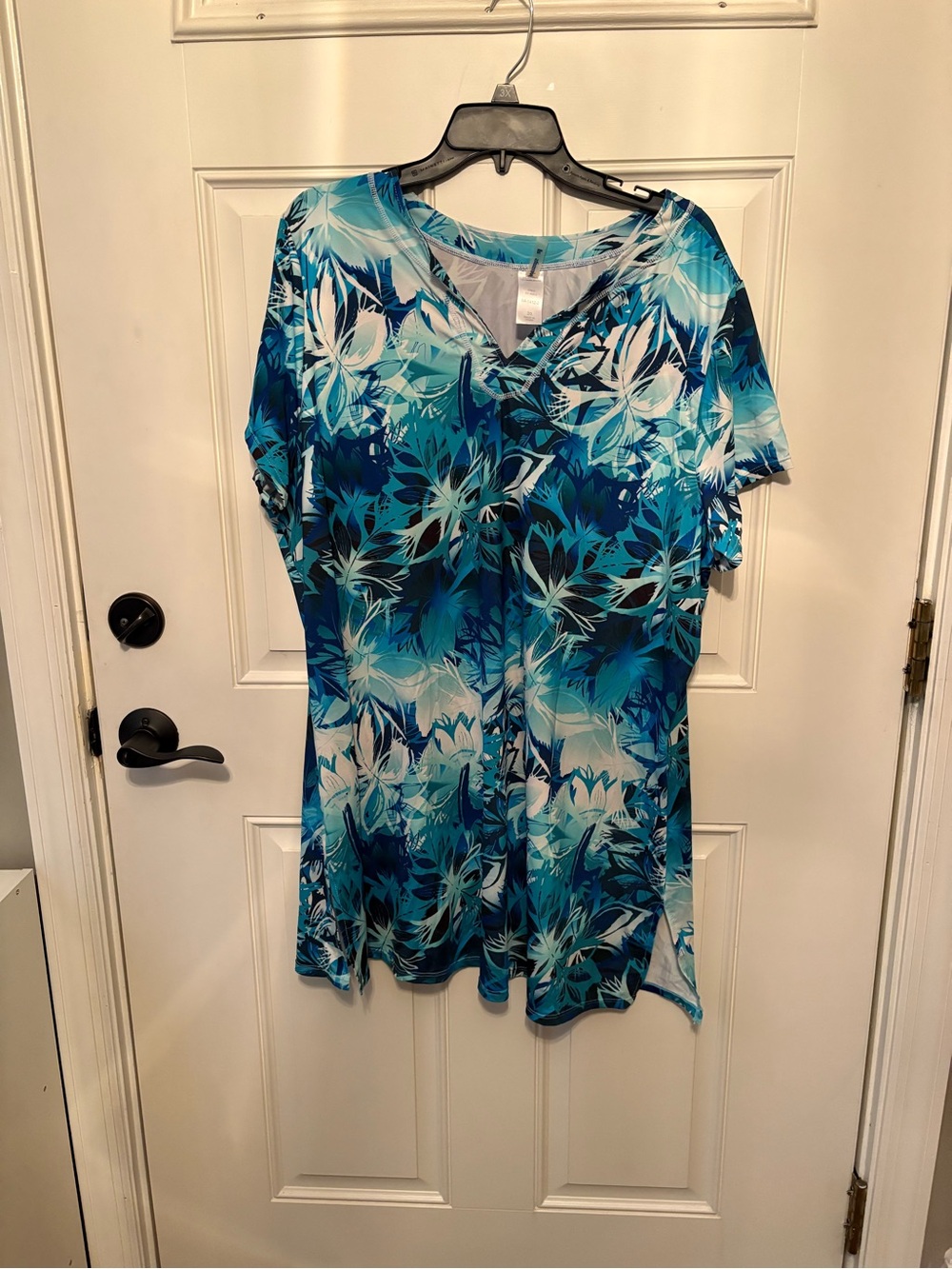 Swimsuits For All Blue Teal Floral Swim Cover-Up Tunic size 20